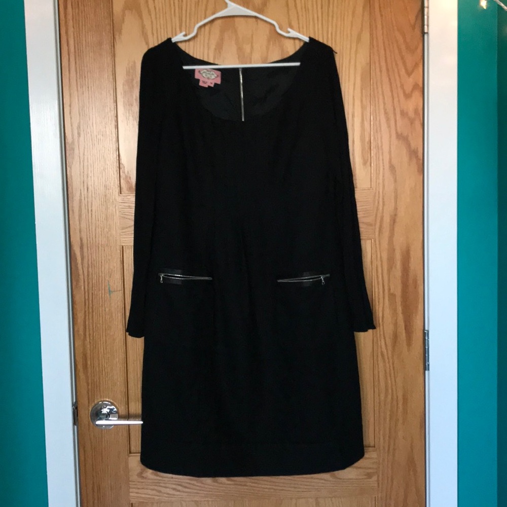 PHOEBE COUTURE Black Long Sleeve Pleaded Dress